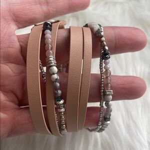 Stella & Dot Yves Wrap Bracelet Blush Leatger and stone